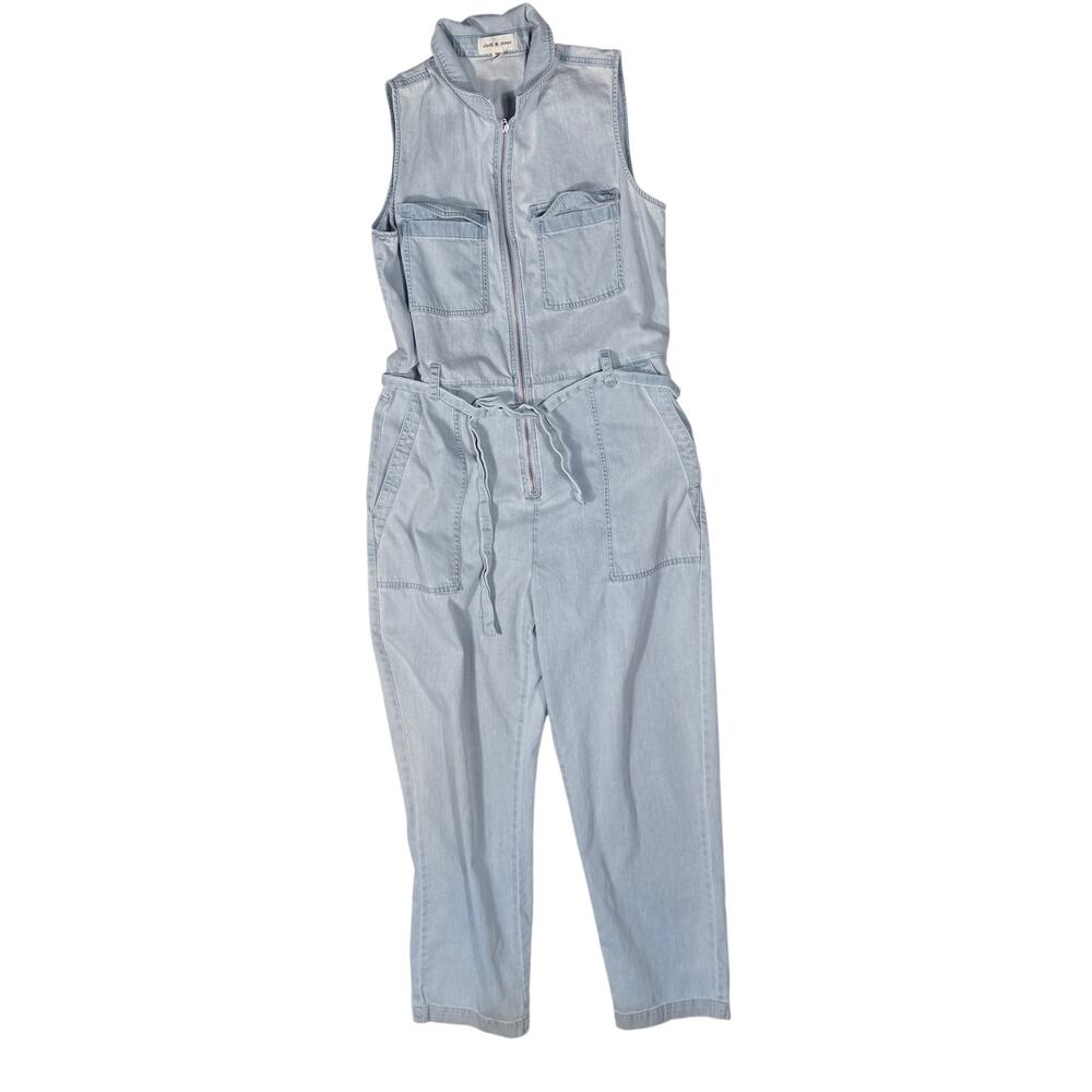 Cloth & Stone Sleeveless Zip Front Denim Jumpsuit Tie Waist Small
